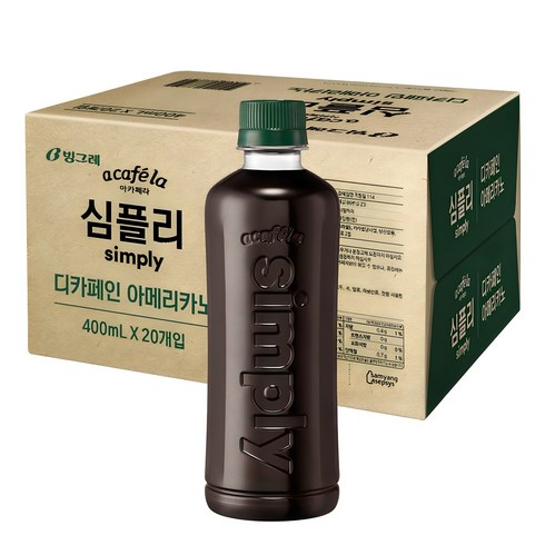 디라벨 - 아카페라 심플리 디카페인 아메리카노 커피, 400ml, 20개