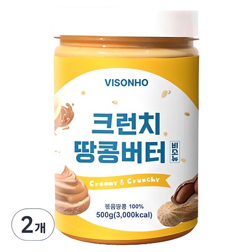 비소뉴땅콩버터 - 비소뉴 크런치 땅콩버터, 500g, 2개