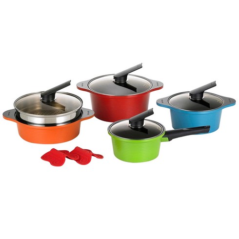 해피콜 아르마이드 세라믹 냄비 4종, 혼합색상, 편수 18cm + 양수 20cm + 양수 24cm + 전골 24cm + 찜기 24cm + 실리콘손잡이 2p