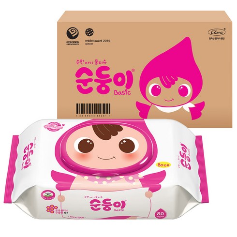 순둥이물티슈 - 순둥이 베이직 유아물티슈 캡형, 55g, 80매, 10개