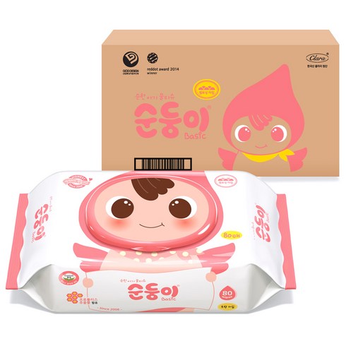 순둥이 베이직 무향 유아물티슈 캡형 55평량, 80매입, 10개