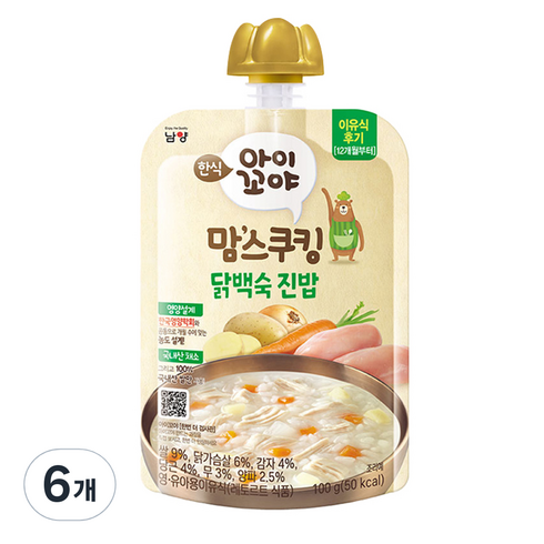 아이꼬야 맘스쿠킹 레토르트 이유식, 닭백숙 진밥, 100g, 6개