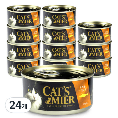 캣츠미어 고양이사료 참치와 연어토핑, 170g, 24개
