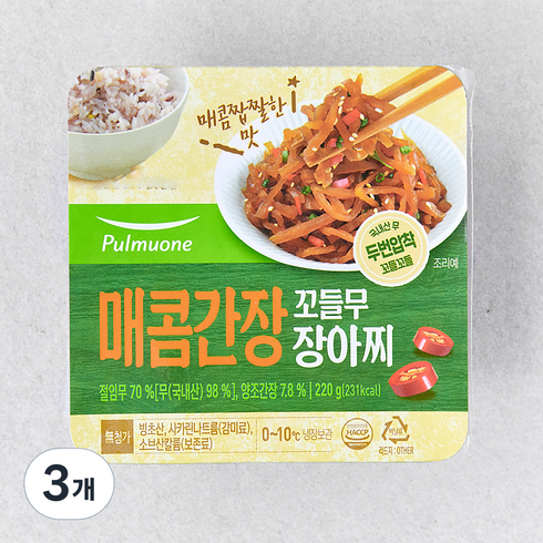 스쿨푸드장아찌 - 풀무원 매콤간장 꼬들무 장아찌, 220g, 3개