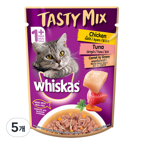 위스카스 어덜트 고양이 테이스티 믹스 습식사료, 닭, 70g, 5개