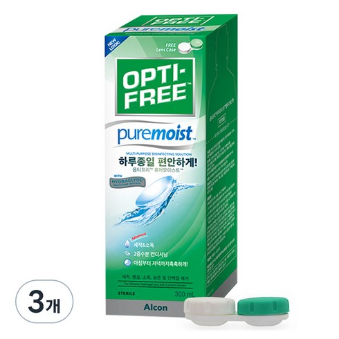 퓨어모이스트 - 옵티프리 퓨어모이스트 렌즈세정액 + 렌즈케이스, 300ml, 3개