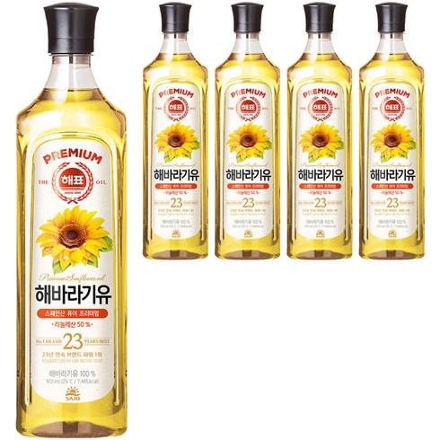 해표 해바라기유, 5개, 900ml