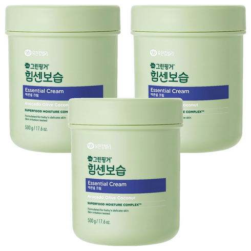 그린핑거 힘센보습 대용량 영유아 에센셜 크림 오렌지그린티향, 500g, 3개