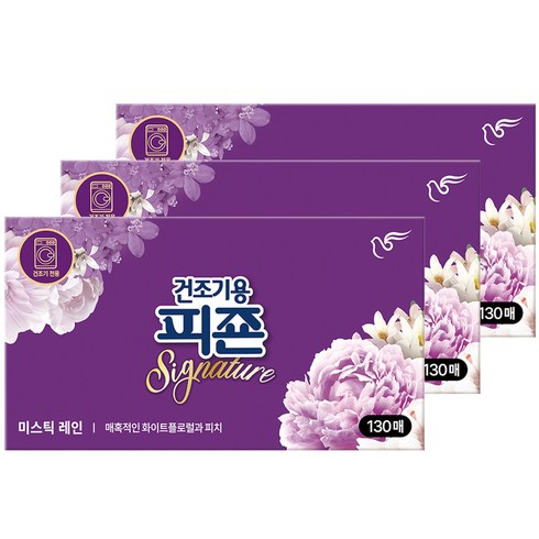 피죤 건조기용 시트 섬유유연제 미스틱레인, 3개, 130매