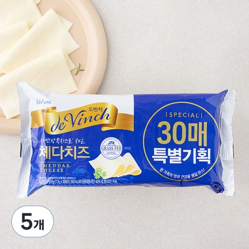 드빈치치즈 - 드빈치 자연방목 체다치즈 30매, 510g, 5개