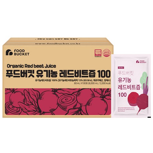 푸드버킷 유기농 레드비트즙, 80ml, 100개