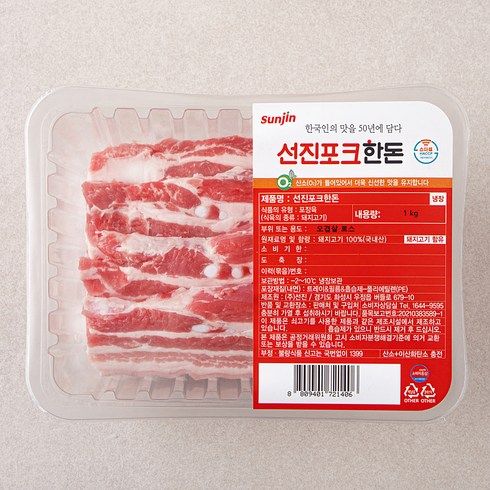 오겹살 - 선진포크 한돈 오겹살 구이용 (냉장), 1kg, 1개