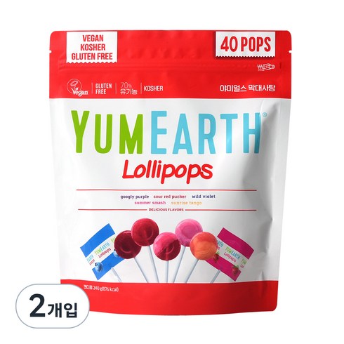 야미얼스 막대사탕, 혼합맛(망고/포도/블루베리/딸기/석류), 240g, 2개