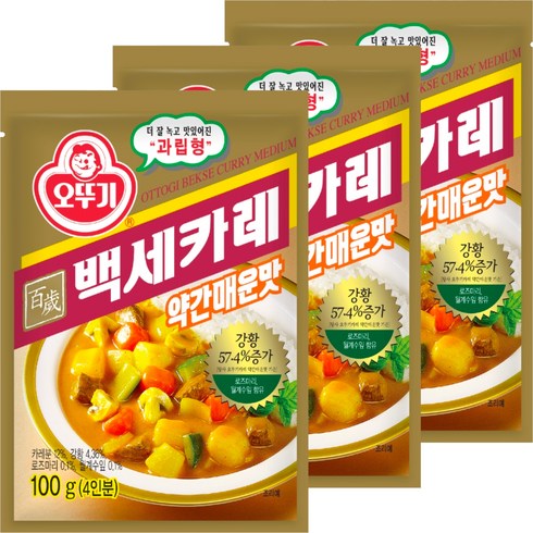 오뚜기 백세 카레 약간매운맛, 100g, 3개