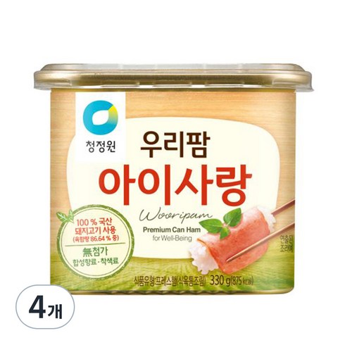 동물복지햄 - 청정원 우리팜 아이사랑 햄통조림, 330g, 4개