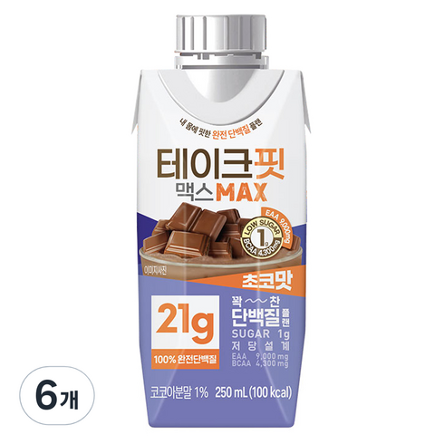 테이크핏프로틴 - 테이크핏 맥스 초코맛 프로틴, 250ml, 6개