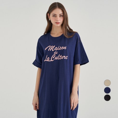 AFINAR 여성 저지 프린트 반팔 원피스