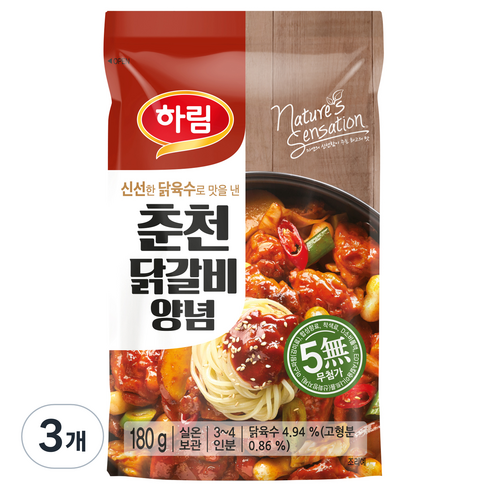 닭갈비양념장 - 하림 춘천 닭갈비 양념, 180g, 3개