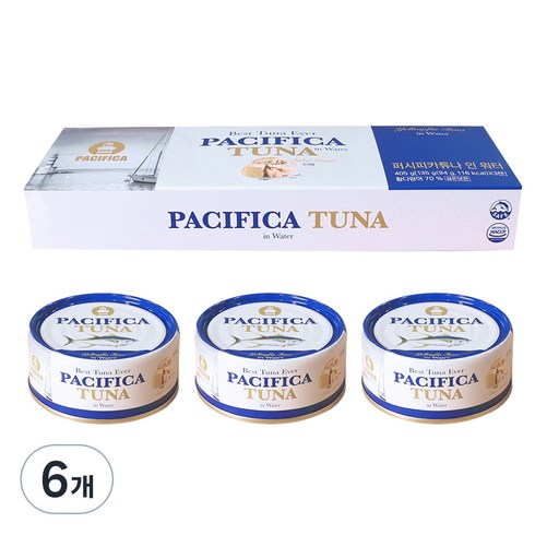 워터참치 - 퍼시피카튜나 황다랑어 참치캔 인 워터, 135g, 6개