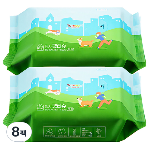 탐사 펫티슈 동물용의약외품 반려동물 물티슈, 80개입, 8개