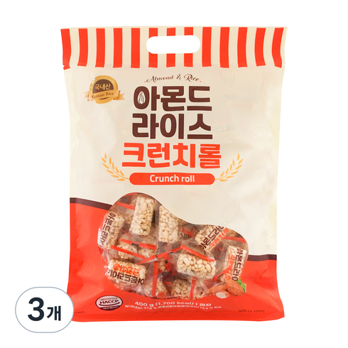 라이스크런치 - 아몬드 라이스 크런치롤, 400g, 3개