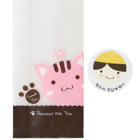 황씨네도시락 M봉투 고양이 30p + 스티커 노랑모자보이 친구야 맛있게먹어 30p, 1세트