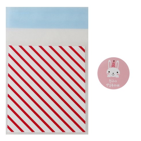 황씨네도시락 접착 스트라이프 봉투 레드 100p + 스티커 토끼 친구야 생일 축하해 100p, 1세트
