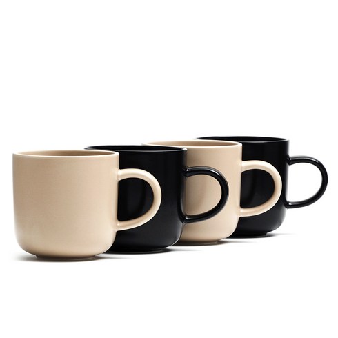 보울보울 레트로라인 머그컵 블랙 320ml x 2p + 베이지 320ml x 2p, 혼합색상, 1세트