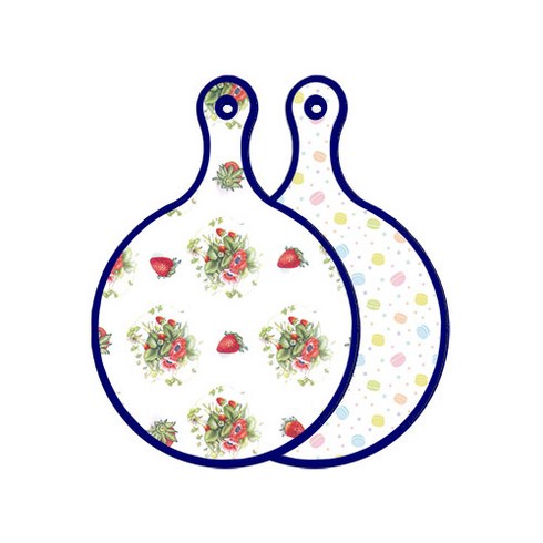 로엠디자인 블루에디션 양면 원형 서빙 도마 딸기아트웍, 마카롱, 1개