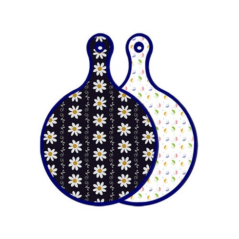 로엠디자인 블루에디션 양면 원형 서빙도마 보드 클래식플라워, 우산, 1개