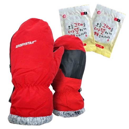 2023년 가성비 최고 제코핫팩 벙어리장갑 - 제코 핫팩 벙어리 장갑 + 핫팩 2p, 레드