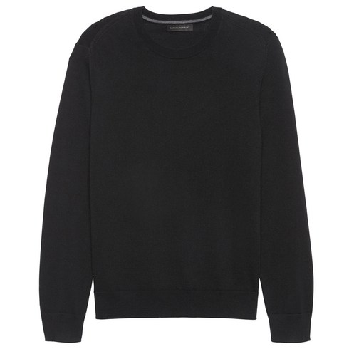 바나나리퍼블릭 남성용 이탈리안 메리노 크루넥 스웨터, 블랙