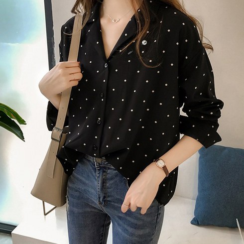 포플러앤씨 여성용 에페 도트셔츠 진주코사지