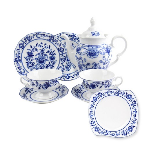 크리스토프바벨 쯔비벨무스터 2인티세트 + 사각플레이트, 1세트, 커피컵 2p + 소서 2p + 커피포트 + 원형접시 2p + 사각플레이트