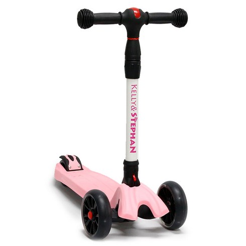 켈리앤스테판 접이식 광폭 LED 스마트 어린이 유아 킥보드 베이직, 핑크