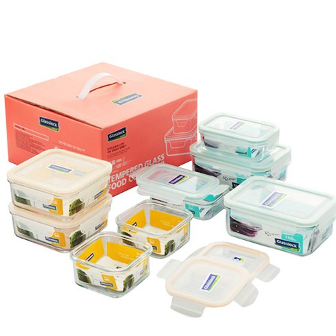 글라스락 밀폐용기 8조 선물세트, 1세트, 정사각1호  2p + 2호 2p + 직사각 2호 + 3호 2p