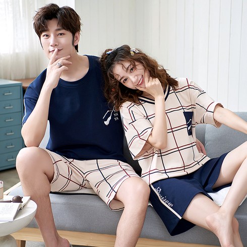 민트코코아 커플용 상하 잠옷 남성 + 여성 세트 매너체크