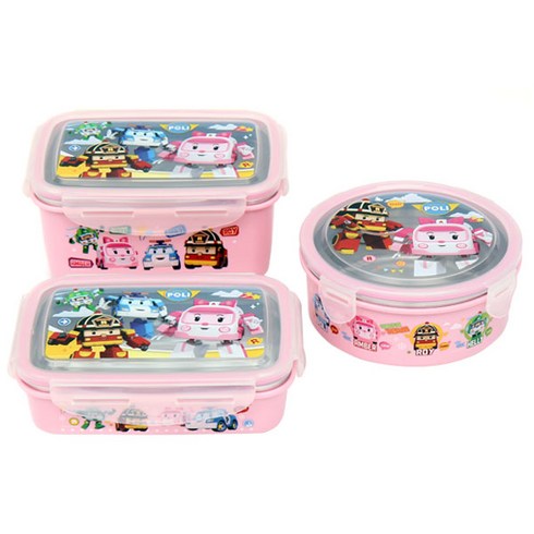 로보카폴리 엠버 스텐밀폐용기 3종 세트, 1세트, 560ml + 630ml + 1100ml