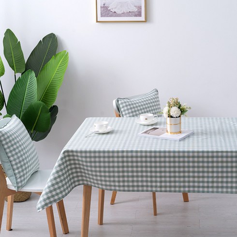 차니팡 북유럽풍 린넨 식탁보 EG-TC130, 체크민트, 130 x 180 cm