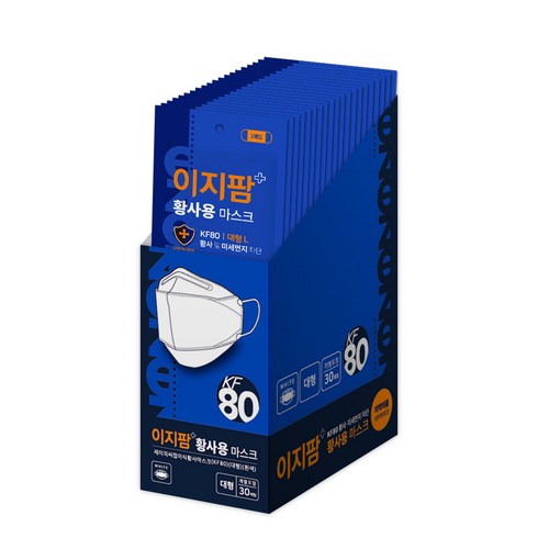 2023년 가성비 최고 kf94마스크 - 이지팜 황사 미세먼지 마스크 대형 KF80 흰색, 1개입, 30개