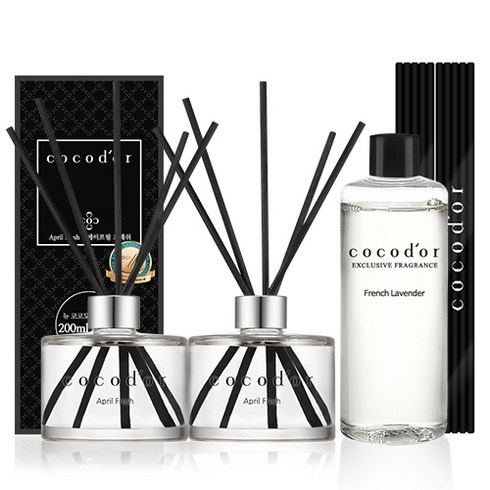 코코도르 뉴 디퓨저 200ml x 2p + 리필 200ml + 스틱 20p 세트, 본품(에이프릴프레쉬), 리필(프렌치라벤더)