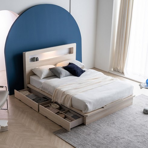 멜로우 LED 서랍형 침대 + 매트리스 세트 방문설치, 메이플