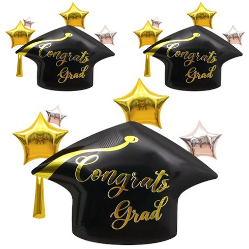 졸업 congrats grad 학사모 스타 풍선, 3개