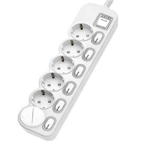 에코파워탭 LED 개별 과부하차단 멀티탭 전선형 6구 EPM-L306 + 안전커버 랜덤발송, 1.3m, 혼합색상, 1개