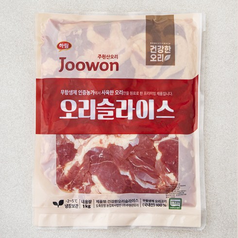 주원산오리 무항생제 인증 오리 슬라이스, 1kg, 1개