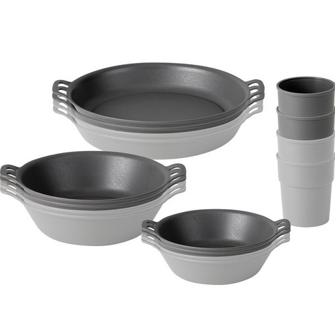 2023년 가성비 최고 캠핑그릇 - 주방선생 캠핑플레이트 패밀리 세트, 1세트, 스몰볼 4p + 라지볼 4p + 스몰플레이트 4p + 캠핑컵 4p, 라이트그레이, 딥그레이