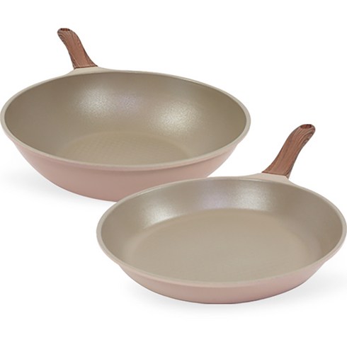 키친아트 본 우드 파스텔 핑크 다이아 프라이팬 세트 2개, 혼합색상, 프라이팬 30cm + 궁중팬 30cm