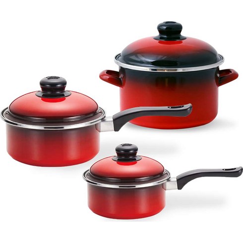 ELO 쿡포트 법랑 냄비 3종 세트, 레드, 편수 14cm + 편수 18cm + 깊은형 20cm, 1세트