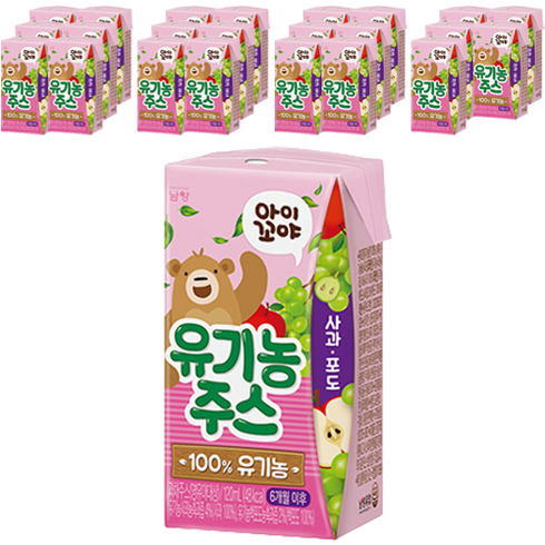 아이꼬야 유기농 베이비주스 120ml, 사과 + 포도 혼합맛, 120g, 24개입