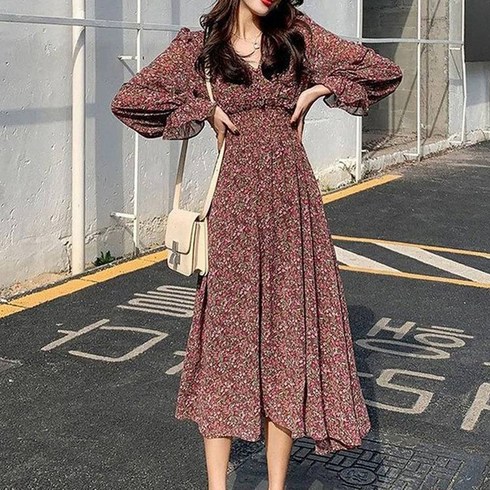 피어니스트 플라워 프릴 허리밴딩 롱원피스